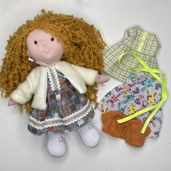 Waldorf doll ready to ship, Red hair handmade textile doll, Christmas gift for a girl, Organic eco friendly Stainer doll
