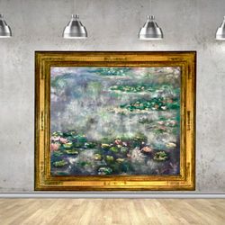 Waterlillies pond,foggy landscape Monet inspired on large canvas