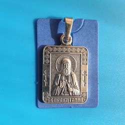 Saint Vitalis of Gaza icon pendant plated with silver free shipping from Orthodox store