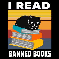 i read banned books vector black cat reader svg