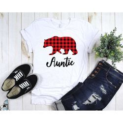 plaid auntie bear shirt, aunt gifts, plaid aunt shirts, gifts for auntie to be, aunt to be, new aunt, pregnancy reveal,