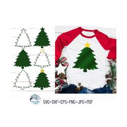 Christmas Tree SVG, Christmas Tree Silhouette and Outline Svgs, Christmas Tree with Star, Pine Tree, Png, Dxf,  Vinyl De