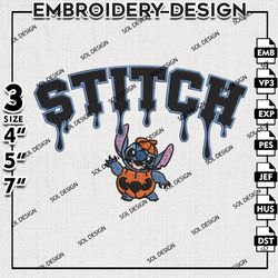 Drop Name Stitch Pumpkin Embroidery Designs, Spooky Season, Halloween Embroidery Files, Machine Embroidery Designs