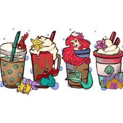 ariel the little mermaid coffee png, halloween coffee png, harry fall coffee png, villains latte, fall latte png