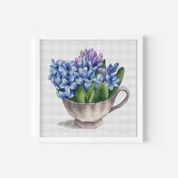 Flowers Cross Stitch Pattern PDF, Hyacinths Counted Cross Stitch Floral Bouquet Embroidery Instant Download Digital File