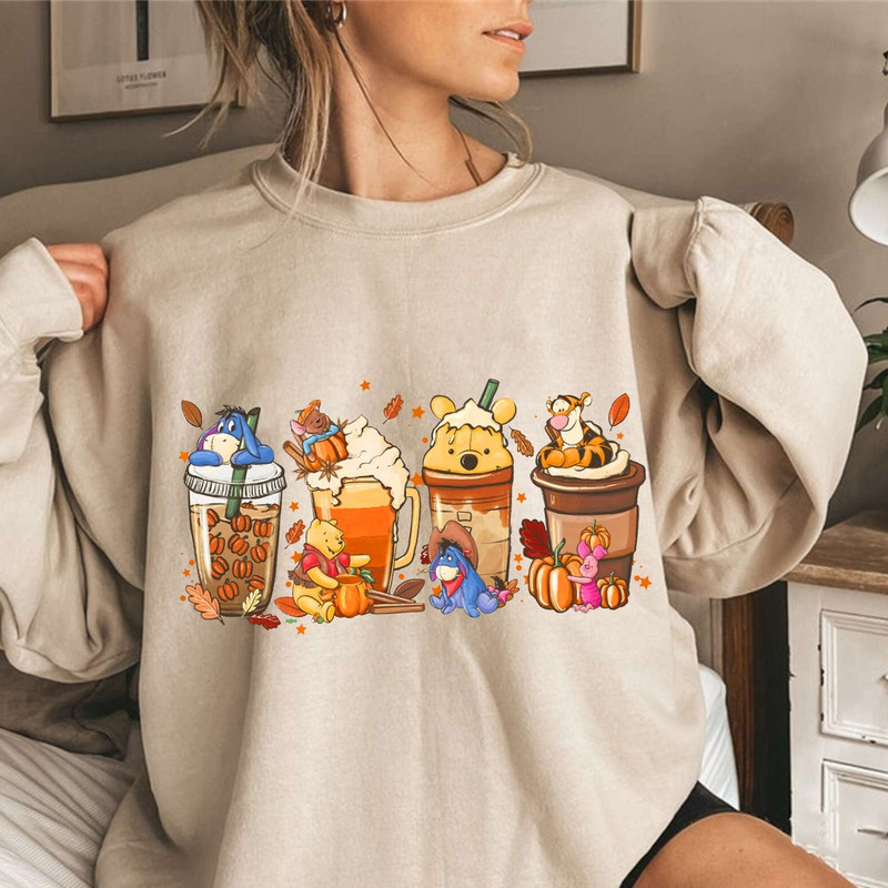Winnie The Pooh Coffee Latte Shirt Sweatshirt , Vintage Fall Season Sweatshirt , Halloween Costume, Cute Halloween Pumpkin Sweatshirt.png