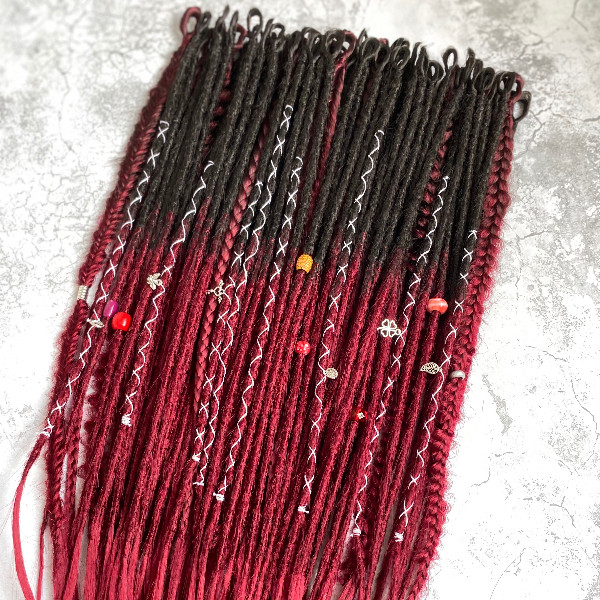 DARK BROWN to burgundy ombre synthetic dreads crochet De Se dreadlocks Faux locs Fake dreads extensions Wine dreads Red dreads