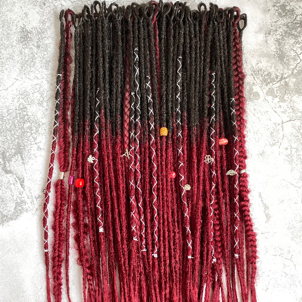 DARK BROWN to burgundy ombre synthetic dreads crochet De Se dreadlocks Faux locs Fake dreads extensions Wine dreads Red dreads