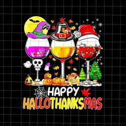 happy hallothanksmas wine glasses png, wine halloween png, wine thanksgiving png, wine christmas png, wine hallothanksma