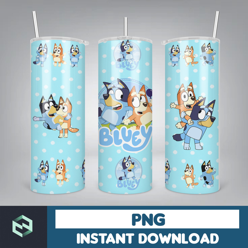 Blue Dog Tumbler Wrap, Instant Download 20oz Tumbler PNG Wraps Design, Digital Cartoon 20 oz Skinny Tumblers (1).jpg
