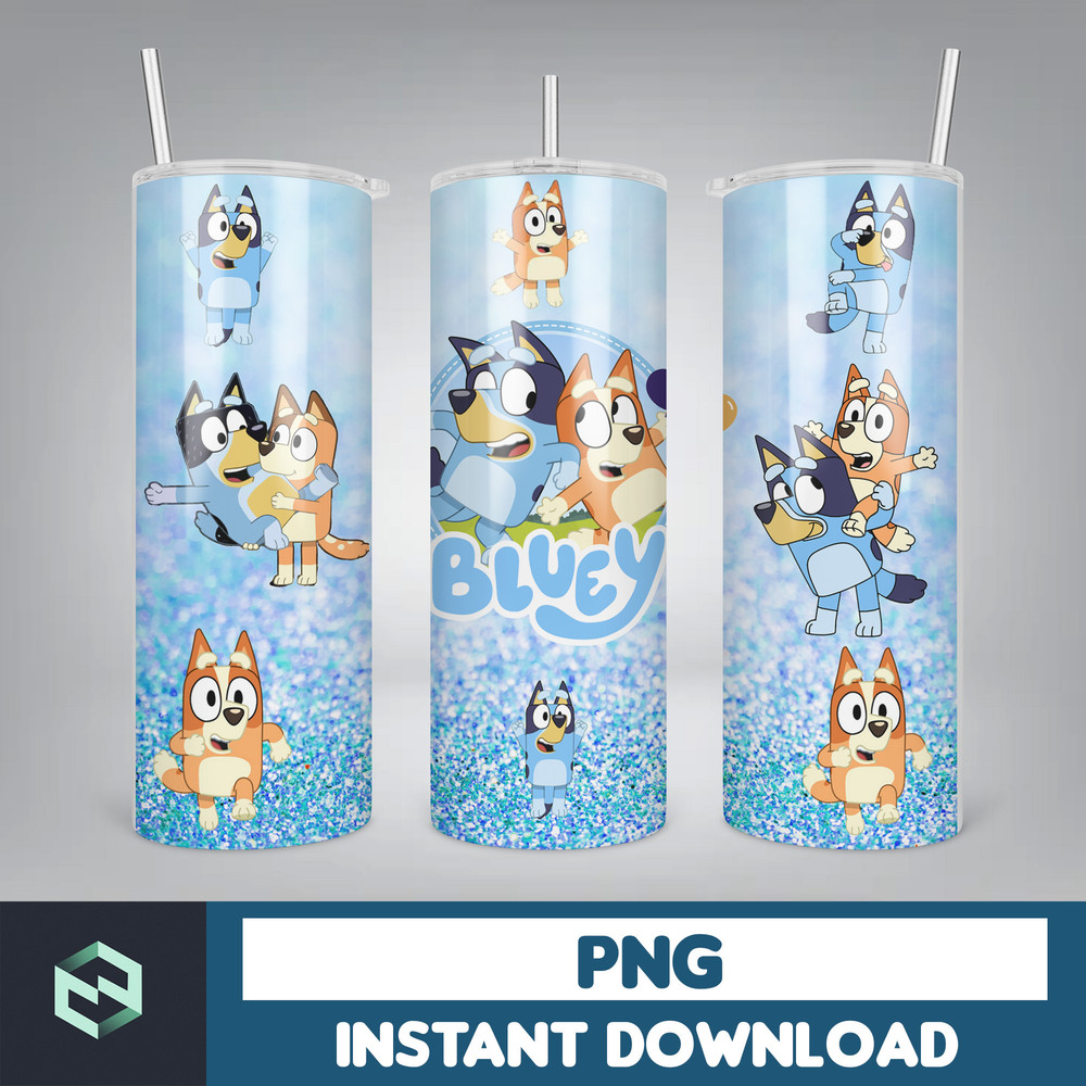 Blue Dog Tumbler Wrap, Instant Download 20oz Tumbler PNG Wraps Design, Digital Cartoon 20 oz Skinny Tumblers (12).jpg