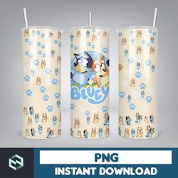 Blue Dog Tumbler Wrap, Instant Download 20oz Tumbler PNG Wraps Design, Digital Cartoon 20 oz Skinny Tumblers (15)