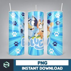Blue Dog Tumbler Wrap, Instant Download 20oz Tumbler PNG Wraps Design, Digital Cartoon 20 oz Skinny Tumblers (16)