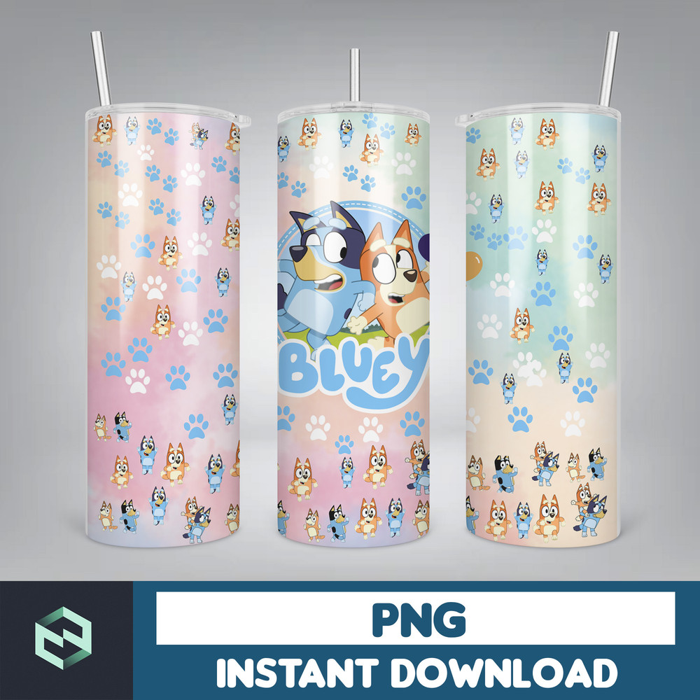 Blue Dog Tumbler Wrap, Instant Download 20oz Tumbler PNG Wraps Design, Digital Cartoon 20 oz Skinny Tumblers (17).jpg