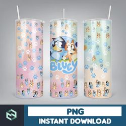 Blue Dog Tumbler Wrap, Instant Download 20oz Tumbler PNG Wraps Design, Digital Cartoon 20 oz Skinny Tumblers (17)