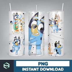 Blue Dog Tumbler Wrap, Instant Download 20oz Tumbler PNG Wraps Design, Digital Cartoon 20 oz Skinny Tumblers (19)
