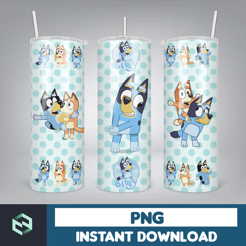 Blue Dog Tumbler Wrap, Instant Download 20oz Tumbler PNG Wraps Design, Digital Cartoon 20 oz Skinny Tumblers (2).jpg