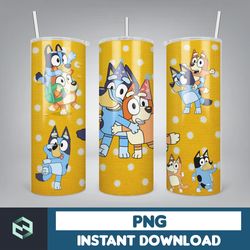 Blue Dog Tumbler Wrap, Instant Download 20oz Tumbler PNG Wraps Design, Digital Cartoon 20 oz Skinny Tumblers (20)