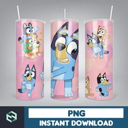 Blue Dog Tumbler Wrap, Instant Download 20oz Tumbler PNG Wraps Design, Digital Cartoon 20 oz Skinny Tumblers (21)