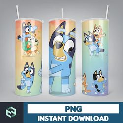 Blue Dog Tumbler Wrap, Instant Download 20oz Tumbler PNG Wraps Design, Digital Cartoon 20 oz Skinny Tumblers (22)