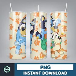 Blue Dog Tumbler Wrap, Instant Download 20oz Tumbler PNG Wraps Design, Digital Cartoon 20 oz Skinny Tumblers (26)
