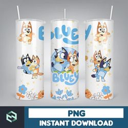 Blue Dog Tumbler Wrap, Instant Download 20oz Tumbler PNG Wraps Design, Digital Cartoon 20 oz Skinny Tumblers (5)