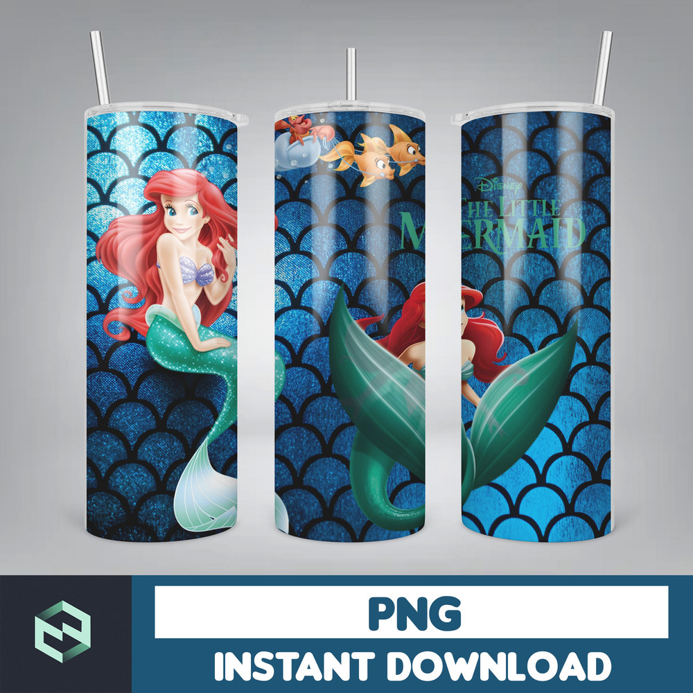 Little Mermaid Tumbler Wrap, 20 oz Skinny Tumbler Wrap, Little Mermaid Sublimation Designs, Mermaid Princess Girls (14).jpg