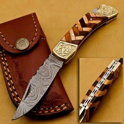 custom hand made damascus steel folding pocket knife