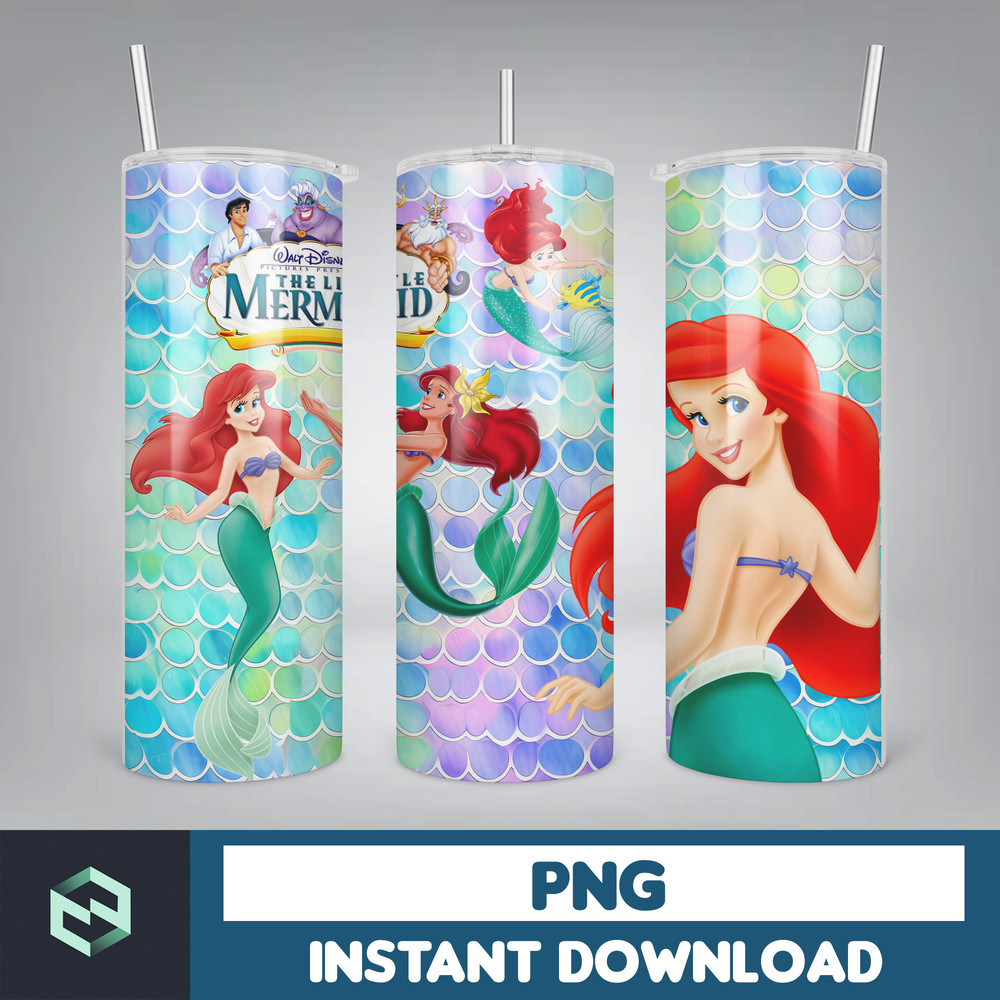 Little Mermaid Tumbler Wrap, 20 oz Skinny Tumbler Wrap, Little Mermaid Sublimation Designs, Mermaid Princess Girls (2).jpg