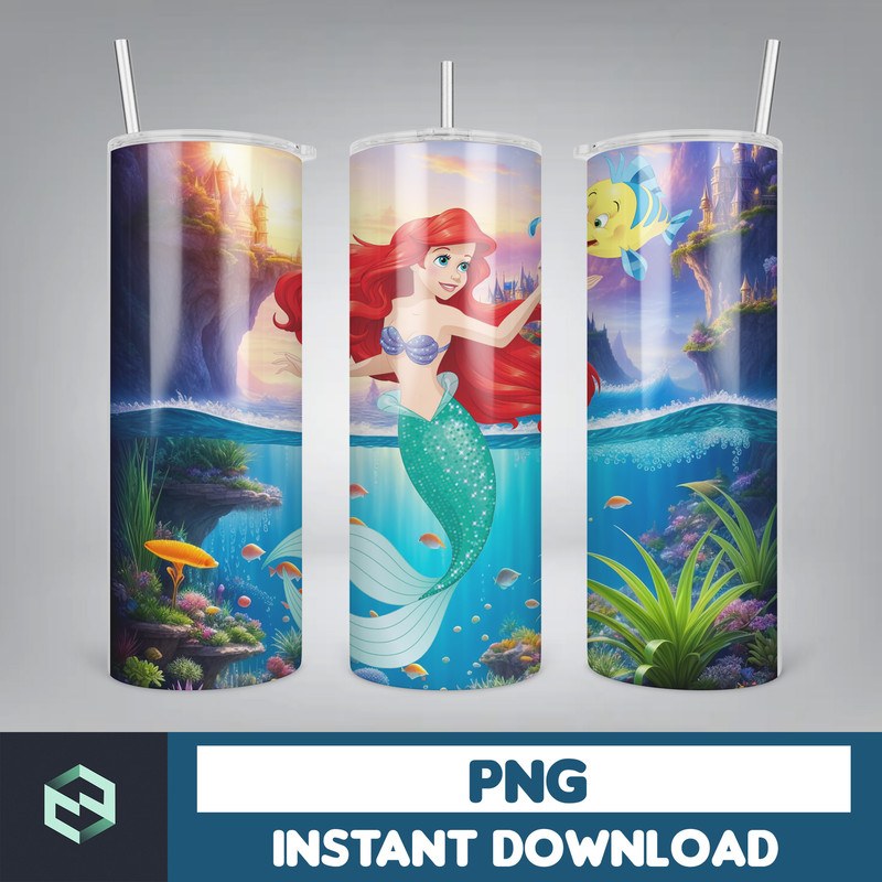 Little Mermaid Tumbler Wrap, 20 oz Skinny Tumbler Wrap, Little Mermaid Sublimation Designs, Mermaid Princess Girls (37).jpg