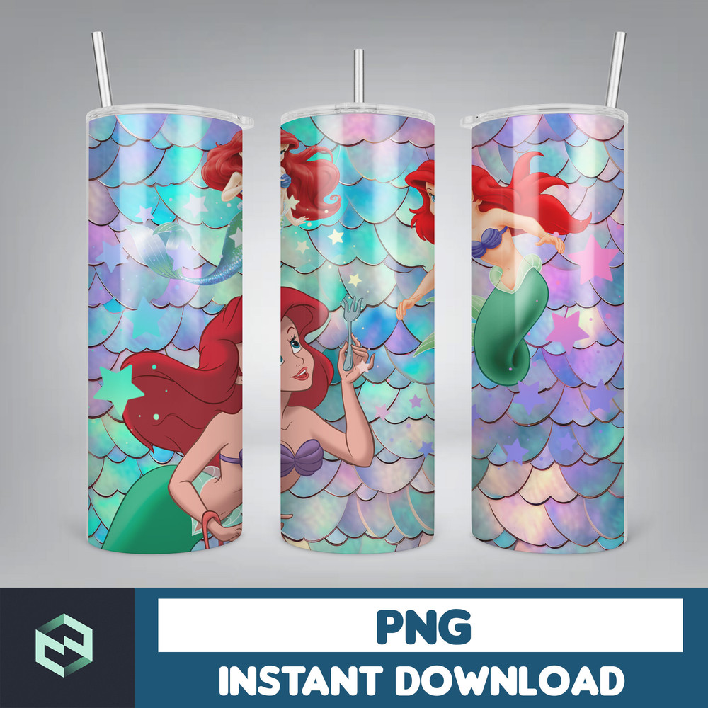Little Mermaid Tumbler Wrap, 20 oz Skinny Tumbler Wrap, Little Mermaid Sublimation Designs, Mermaid Princess Girls (42).jpg