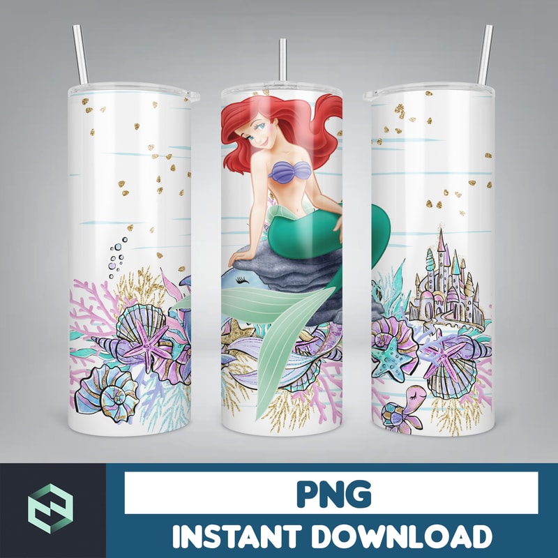 Little Mermaid Tumbler Wrap, 20 oz Skinny Tumbler Wrap, Little Mermaid Sublimation Designs, Mermaid Princess Girls (46).jpg