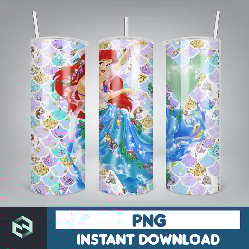 Little Mermaid Tumbler Wrap, 20 oz Skinny Tumbler Wrap, Little Mermaid Sublimation Designs, Mermaid Princess Girls (47).jpg