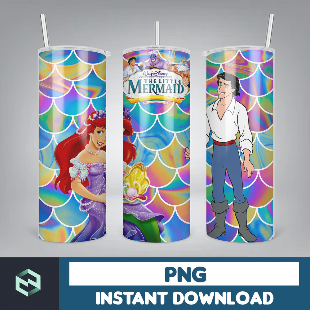 Little Mermaid Tumbler Wrap, 20 oz Skinny Tumbler Wrap, Little Mermaid Sublimation Designs, Mermaid Princess Girls (55).jpg