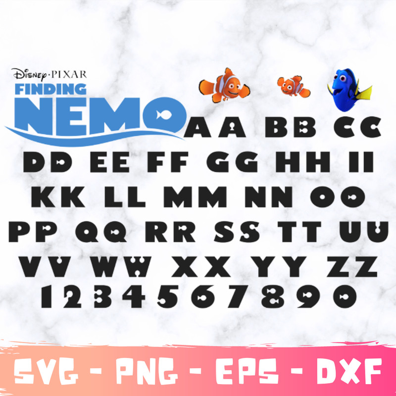 Finding Nemo Font SVG, Nemo Font Alphabet, Finding Nemo Font Canva, Star Wars Font PNG For Cricut, Finding Nemo Letters