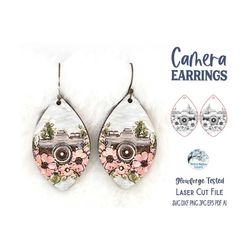 Camera Earring SVG File for Glowforge or Laser Cutter, Floral Photography Earring, Vintage Camera with Flowers Earrings,