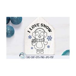 I Love Snow Penguin Svg, Winter Penguin Svg, Penguin with Snowflakes, Christmas Animal, Baby Penguin, Snow, Png, Vinyl D