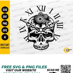 Clock Skull SVG | Gothic SVG | Time Wall Decoration Vinyl Stencil Tattoo | Cricut Cutting Files Cameo Clip Art Vector Di