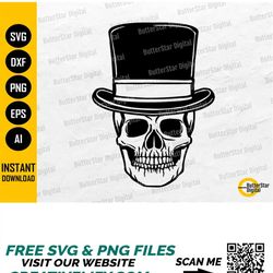 Skull With Top Hat SVG | Skeleton SVG | Gothic Decal T-Shirt Tattoo Graphics | Cutting File Printable Clipart Vector Dig