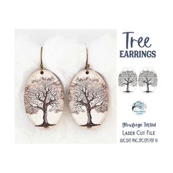Tree Earring SVG File for Glowforge or Laser Cutter, Nature Engraved Jewelry, Outdoor Forest Earrings, Boho Tree Earring