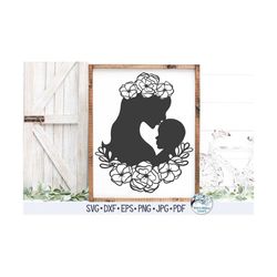 Floral Mom with Baby Svg, Mom and Baby Silhouette Svg, Baby Svg, Mother Svg, Mom and Baby with Flowers, Pregnancy, New B