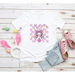 bunny with bandana glasses shirt, easter shirt, easter bunny graphic tee, easter shirts for women,ladies easter bunny,bu