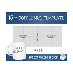 15 Oz Mug Template, Coffee Mug Wrap Template for Sublimation, Sublimation Wrap Guide JPG for Coffee Mug with Center Line