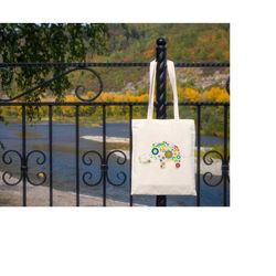 colorful flowers elephant design tote bag, floral stylish shoulder bag for women, mothers day/birthday gift bag, organic