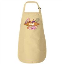 Baking Apron, Cook With Love Organic Cotton Apron, Cookie Baker Gift, Live Love Cook Apron, Cooking Apron With Pockets,