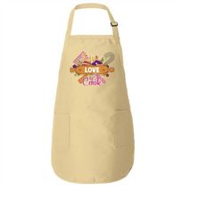 baking apron, cook with love organic cotton apron, cookie baker gift, live love cook apron, cooking apron with pockets,