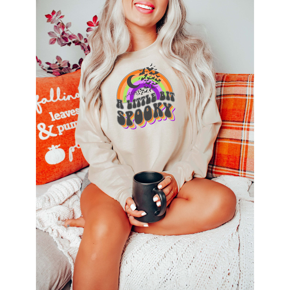 A Little Bit Spooky Retro Rainbow Sweatshirt,Stay Spooky Sweatshirt,Skeleton Hand Sweatshirt, Halloween Sweatshirt,Gift for Her,Gift for Men - 1.jpg