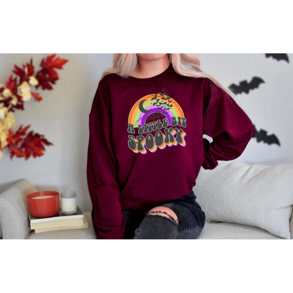 A Little Bit Spooky Retro Rainbow Sweatshirt,Stay Spooky Sweatshirt,Skeleton Hand Sweatshirt, Halloween Sweatshirt,Gift for Her,Gift for Men - 2.jpg
