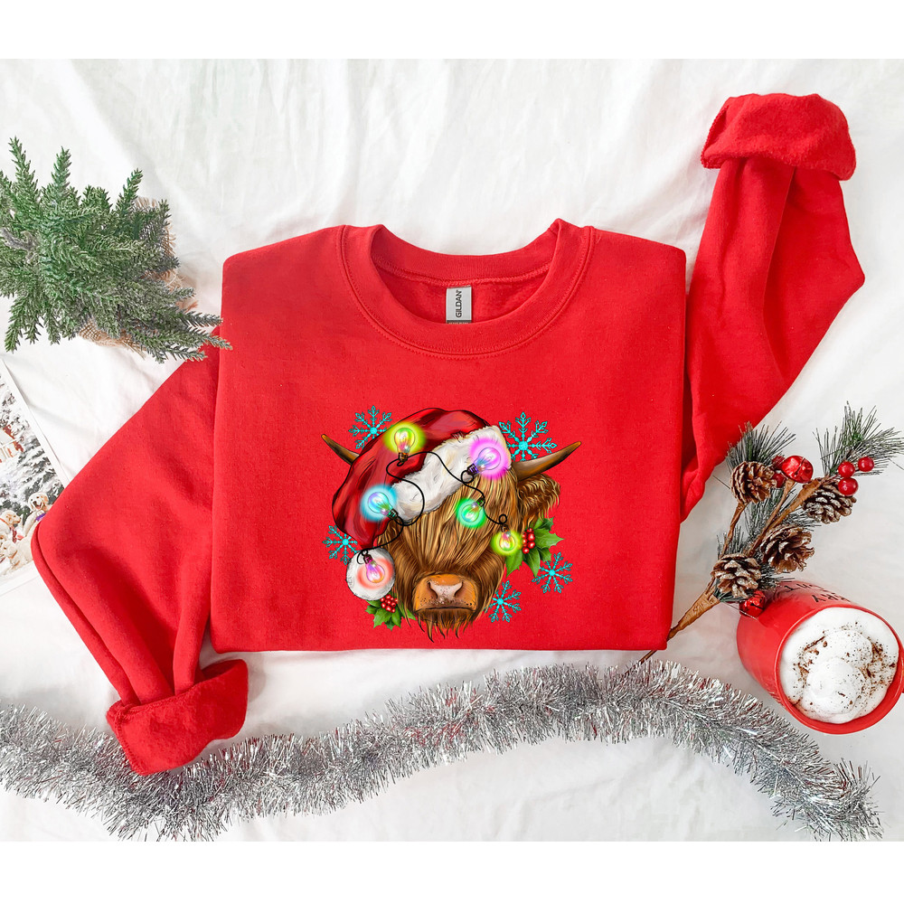 Christmas Sweatshirt, Cute Cow Christmas Sweatshirt, Merry Christmas, Holiday Gift, Happy New Year, Christmas Gift, Christmas Light - 2.jpg