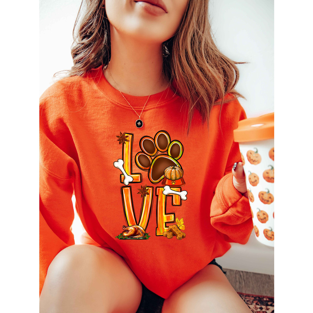 Dog Paw Print Thanksgiving Sweatshirt, Paw Print Pumpkin Sweatshirt, Dog Lover Pumpkin Sweatshirt, Love Dog Sweatshirt, Cute Pumpkin Sweat - 3.jpg